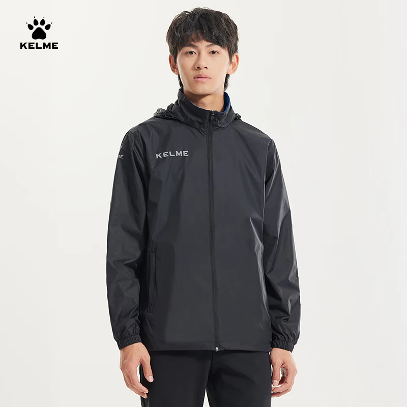 KELME Sports Jacket for Men, Windproof And Water-Resistant Coat for Men And Women, Hooded Football Training Jacket, Black, Size L
