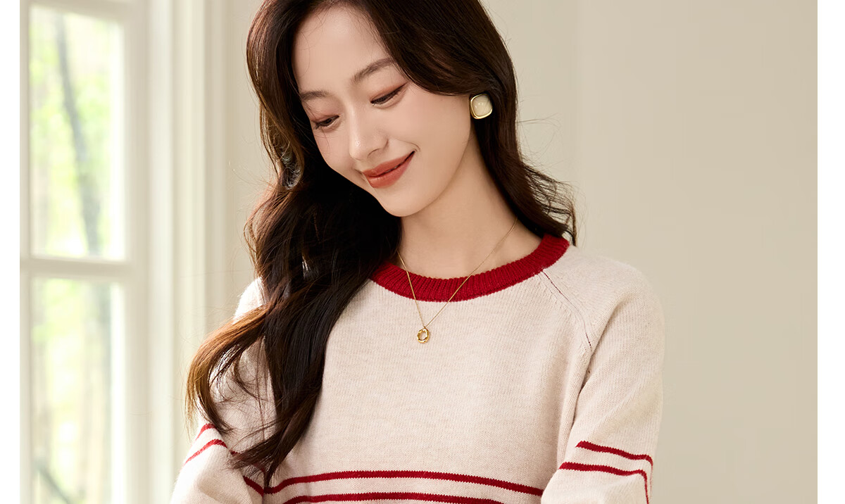 PinCai Women's Classic Striped Colorblock Sweater Early Spring Crew Neck Knitwear P144Z9024 30