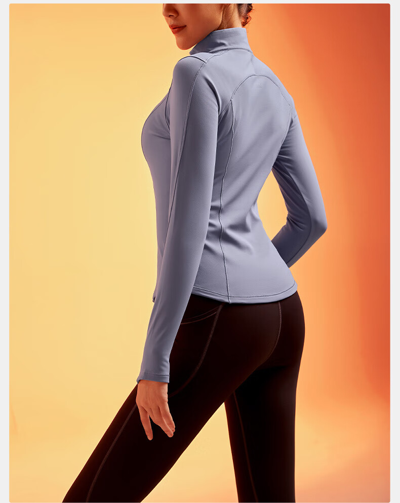 VFU Meowmei Rong Sports Top for Women, Half-Zip Fitness Wear, Autumn And Winter Fleece-Lined Yoga Outfit, Light Cyan Blue, XL 20