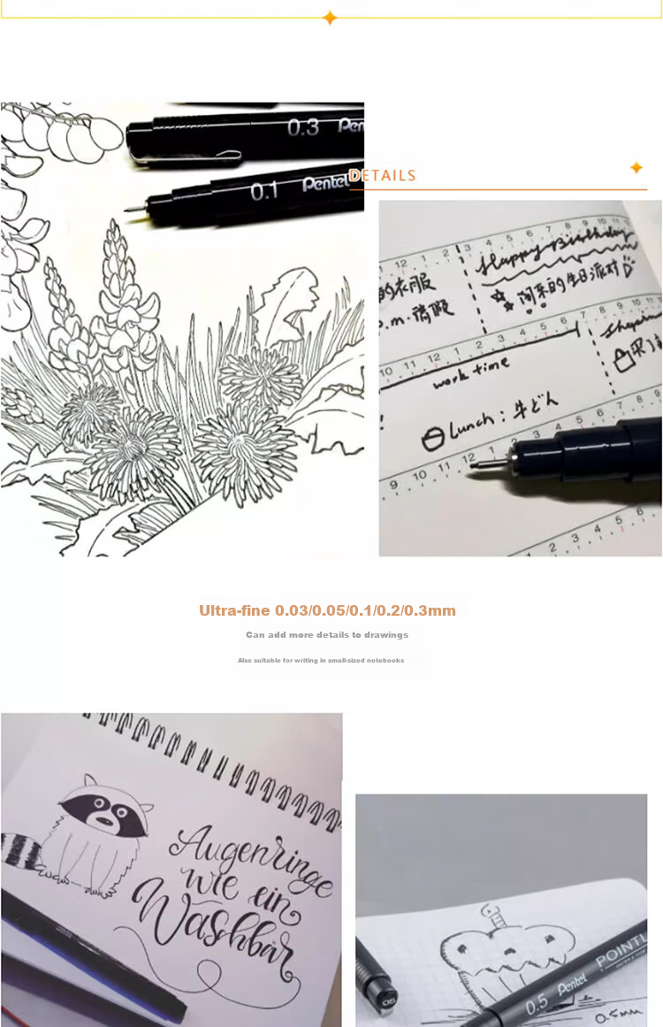 Pentel 0.1mm Water-Based Drawing Needle Pen, Art Drawing Outlining Pen, Comic Design Line Pen, S20P-1A 3