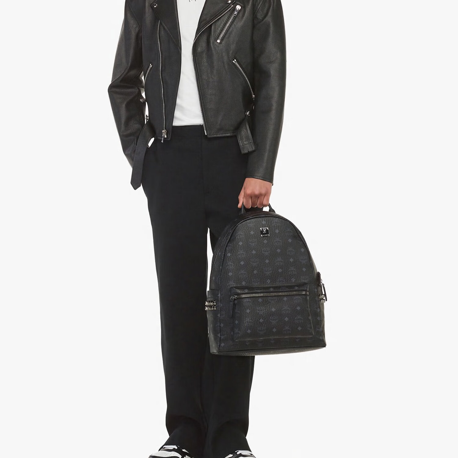 MCM STARK Medium Rivet Backpack, Casual Shoulder Bag, Black Gift