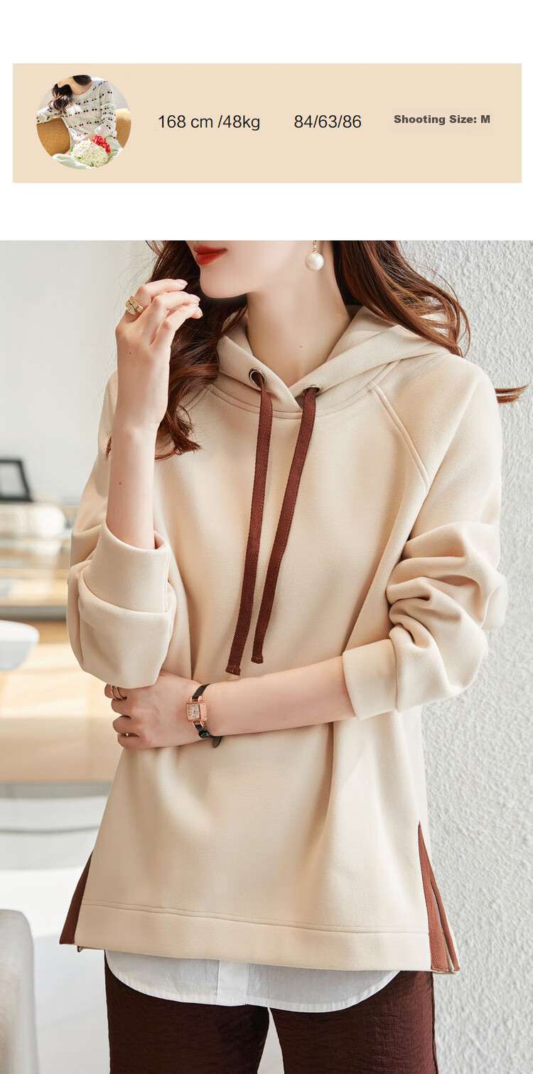 Dme [Split-Style Craftsmanship] Spring And Autumn Hooded Loose Casual Slightly Elastic Long-Sleeve Women's Sweatshirt, Light Water Green, S 31