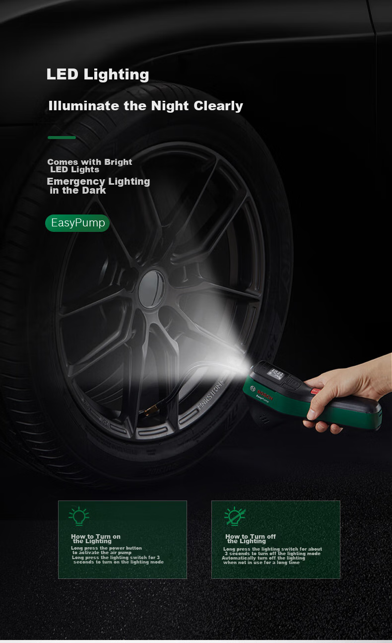 BOSCH Car Air Pump Inflator for Sedans And Cars, High-Power Single-Cylinder Portable Cycling Pump 28