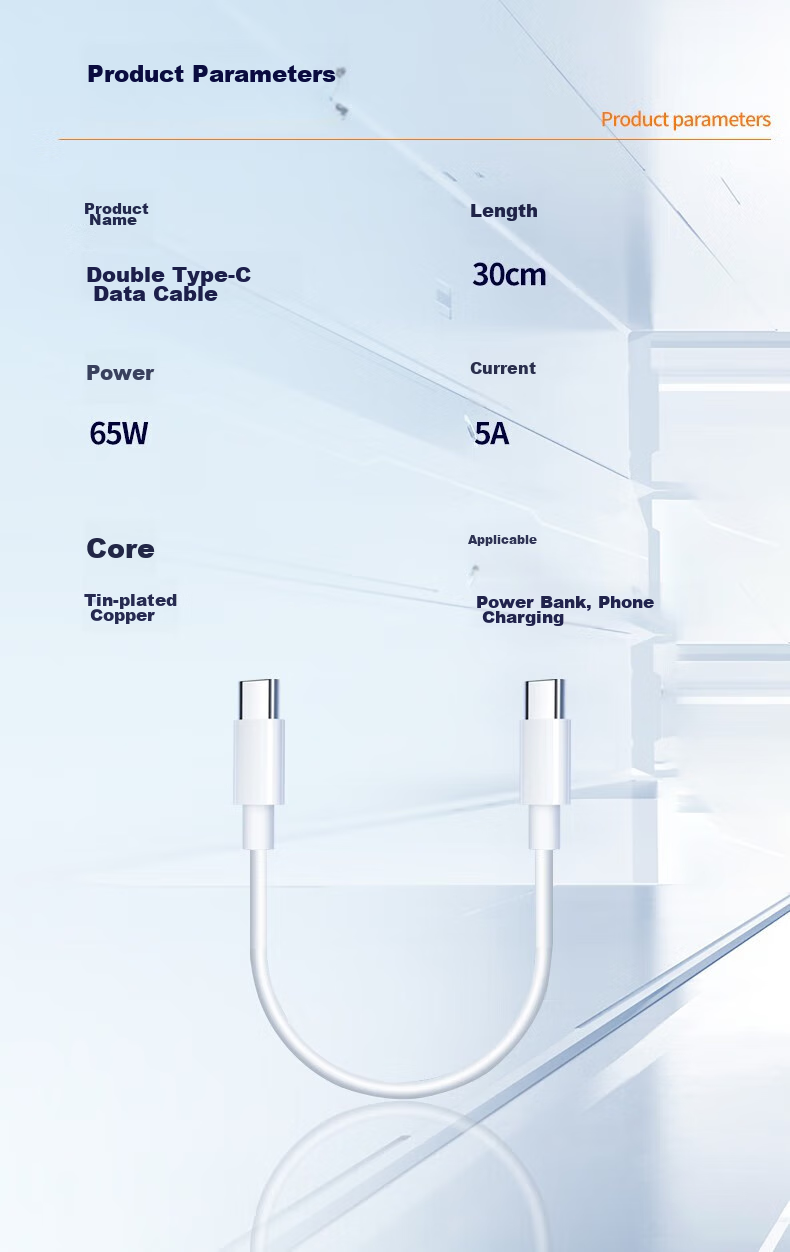 Chaofan Two-Pack Dual-Head Type-C Data Cable, PD Charging Cable 65W, Suitable for Huawei, Xiaomi, Samsung, Vivo, Lenovo Phones And Tablets, Data Transfer And Charging Cable 9
