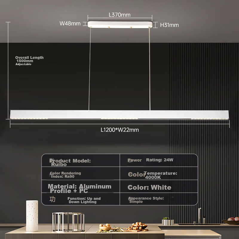 Midea LED Linear Pendant Light for Dining Room, Simple Long Strip Chandelier for Table Lighting, White Lighting Fixture
