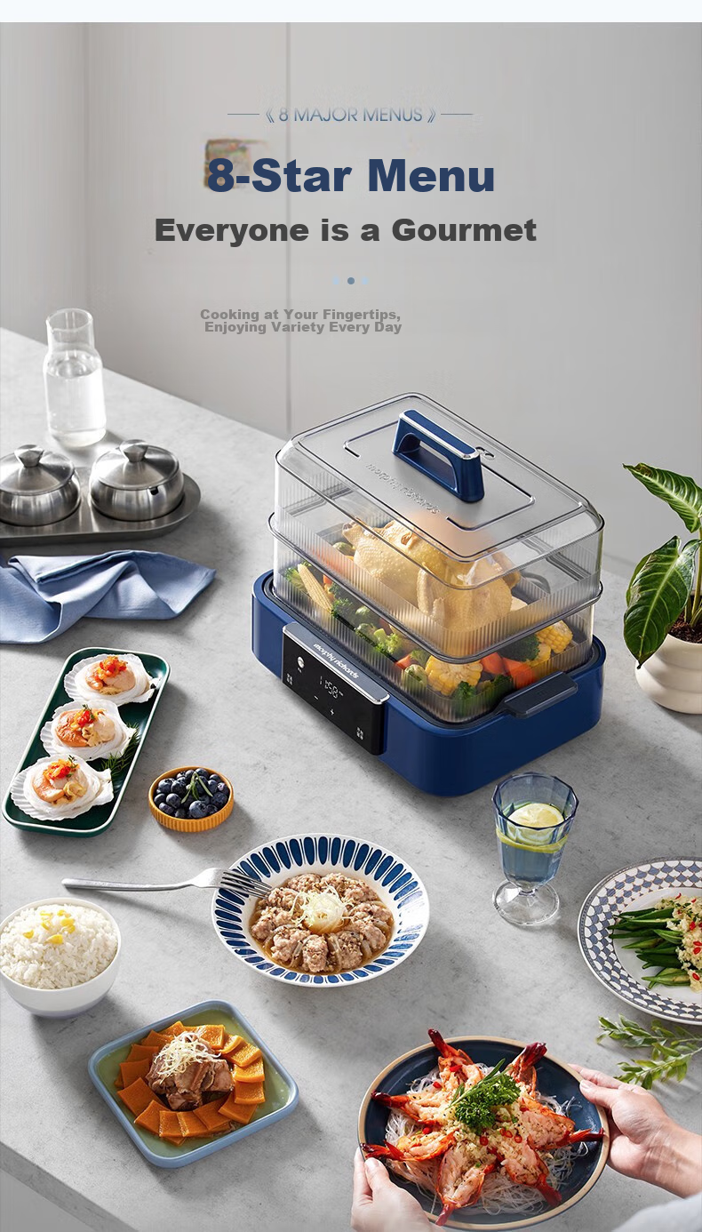 Morphyrichards Home Electric Steamer with Timer, Keep-Warm Function, Multi-Function Rapid Steaming Pot, Fully Transparent Window, Stainless Steel Steaming Tray, 12L Large Capacity MR1158 White One's Member 10