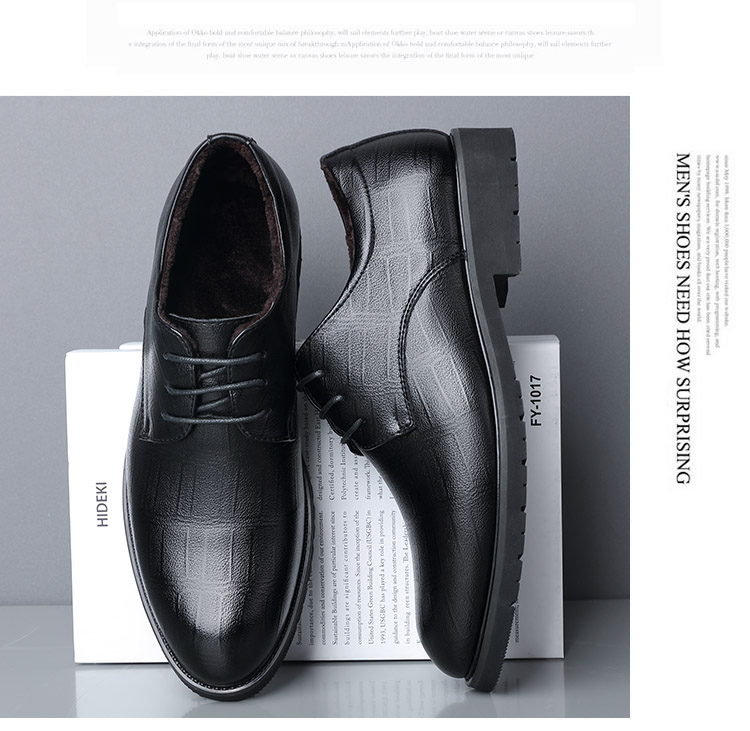 BEIOUTU Fleece-Lined Warm Leather Dress Shoes Fashion Lace-Up Business Casual Low-Top Cotton Shoes for Men 17818 Black Size 44 1