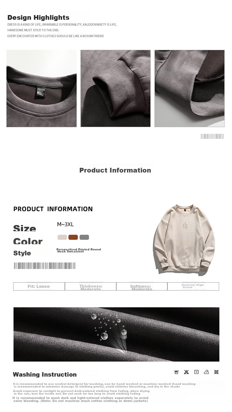 Dingfengbaoluo Men's Sweatshirt, Spring Round Neck Suede Long-Sleeve Top, Loose American-Style Trendy Brand DFL05, Dark Gray, 2XL 3