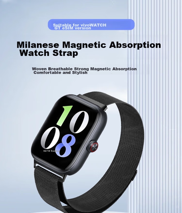 ESCASE Magnetic Watch Strap Compatible with Vivo/iQOO WATCH GT, Milanese Metal Buckle Wristband, Black, 22MM, with Raw Ear 1