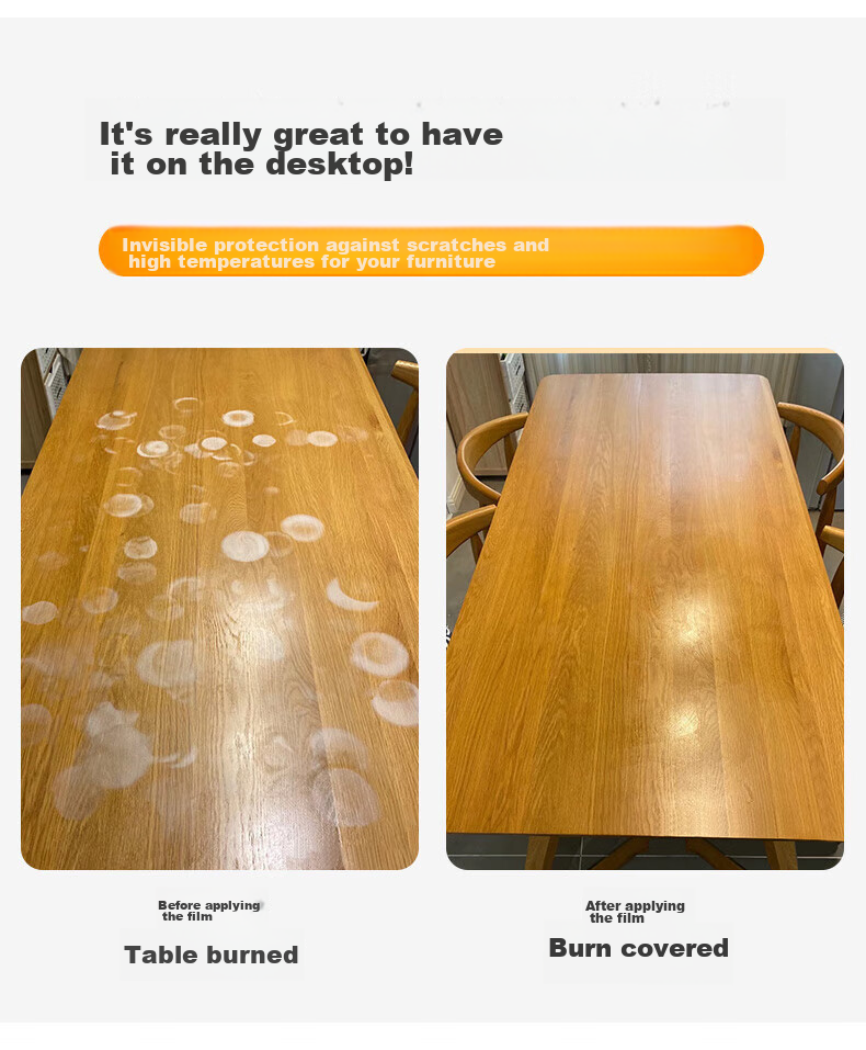 Xiruo Solid Wood Dining Table Protective Film, Square Desk, Coffee Table, Cabinet, Heat-Resistant, Anti-Scalding, Transparent Furniture Protective Film, 90*160cm 3
