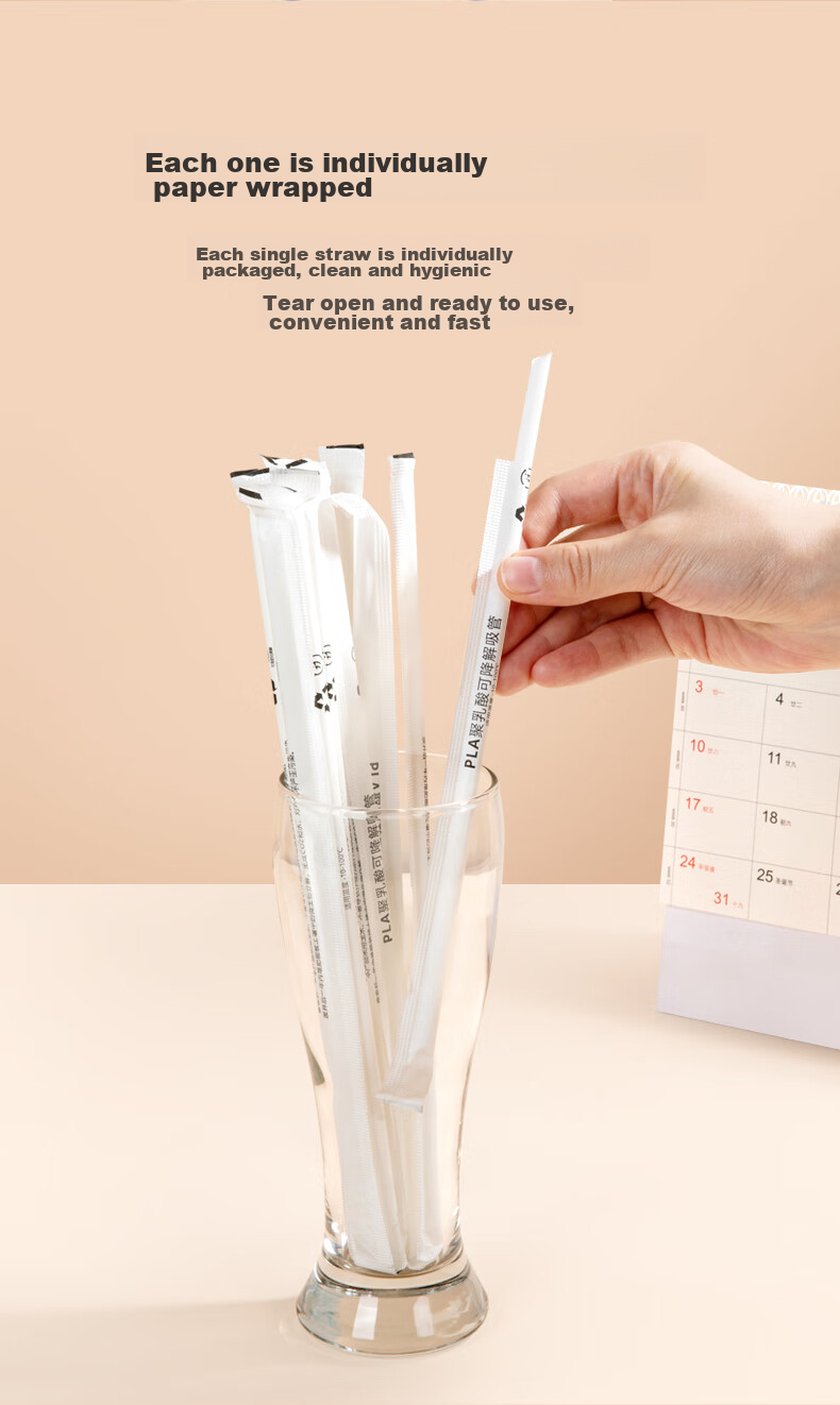 Temeiju Disposable Straws, Individually Wrapped, Food-Grade, 100 Pieces, Biodegradable Plastic Drinking Straws for Children And Pregnant Women, Suitable for Milk Tea 6