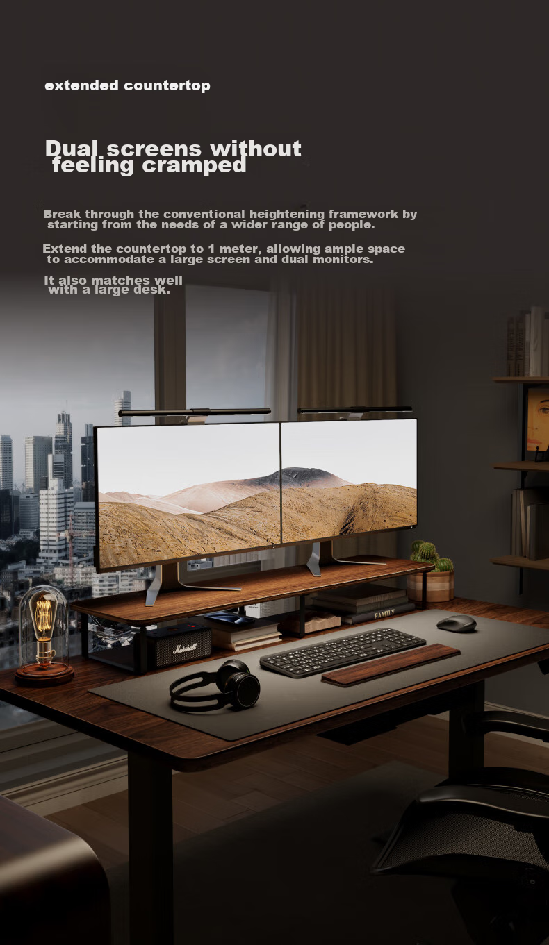 Brateck Beihu Monitor Riser Stand, Display Stand, Desktop Computer Stand, Laptop Stand with Storage Rack, G600 Black Wood Grai 4