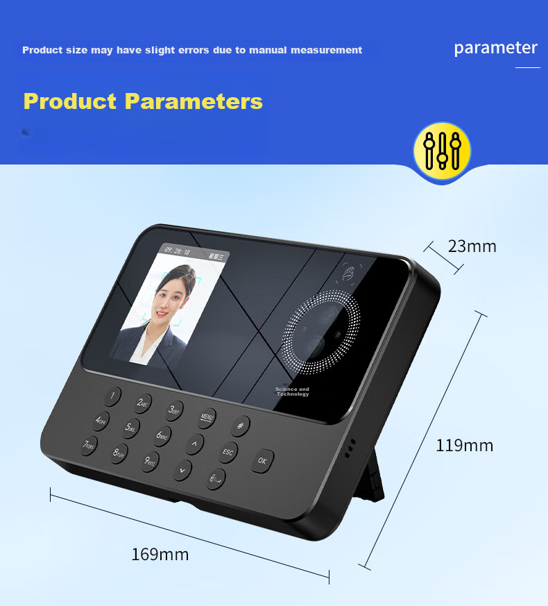 Kemi (Comet) Attendance Machine, Time Clock with Facial Recognition + Fingerprint And Palm Vein Identification, Bluetooth Connection, Mini-Program Management, Automatic Report Generation FZ03 18