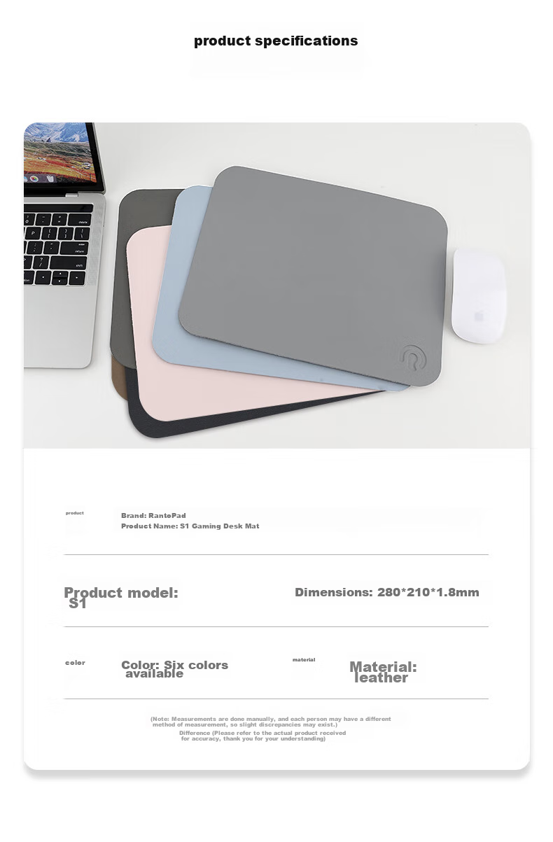 Rantopad Leather Waterproof PU Mouse Pad, Waterproof Desk Mat, Office And E-Sports FPS Gaming Non-Slip Simple Smooth Computer Mouse Pad for Valorant, Dark Gray 11