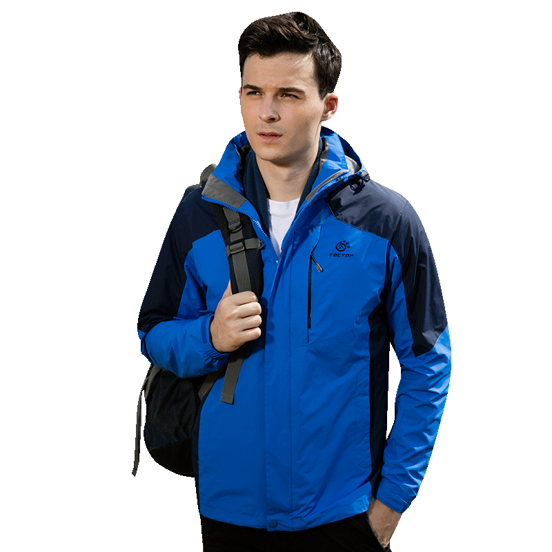 TECTOP 3-in-1 Two-Piece Men's Outdoor Jacket with Fleece Liner for Mountaineering and Skiing, Royal Blue, M