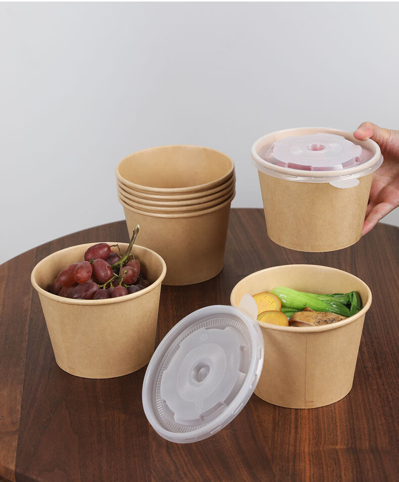 Fangcaodi Disposable Paper Bowls, 750ml*50 Pieces, Bamboo Fiber Takeout Boxes, for Sweet Porridge, Sour And Spicy Noodles, Instant Noodles, Picnic Use, without Lids 1