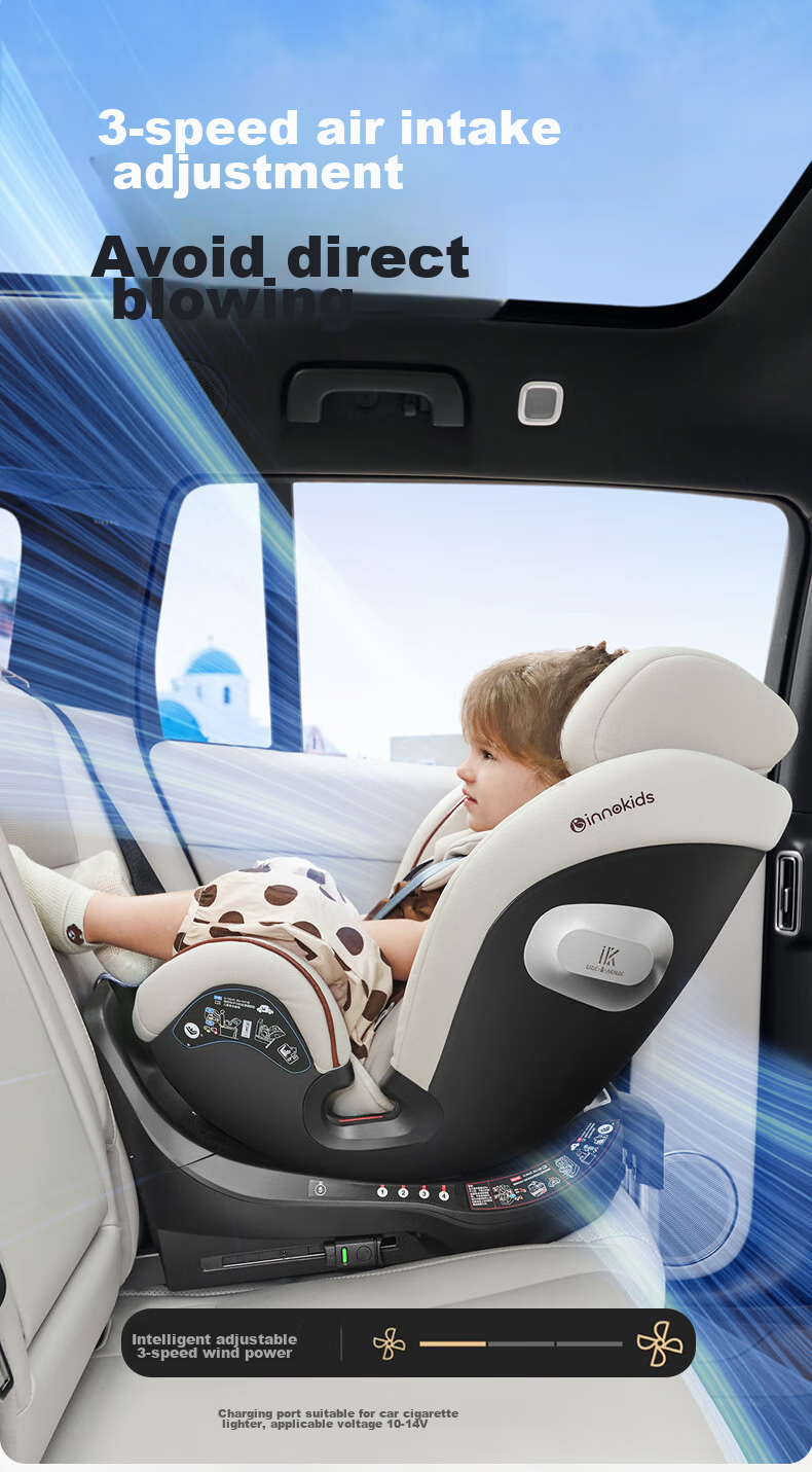 Innokids Child Safety Car Seat, Suitable for Ages 0-4 Ventilated And Heated, 360° Rotation, I-Size Certified, IK16N Black 14