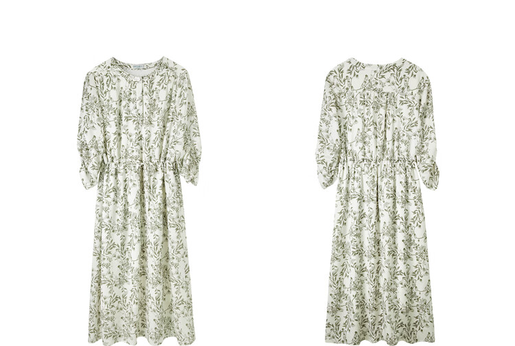 Sentubila New Chinese-Style National Style Dress, Summer Wear, Blue And White Porcelain Print, Elegant Waist-Cinching Slimming Dress, White with Blue Flowers, Size L 19