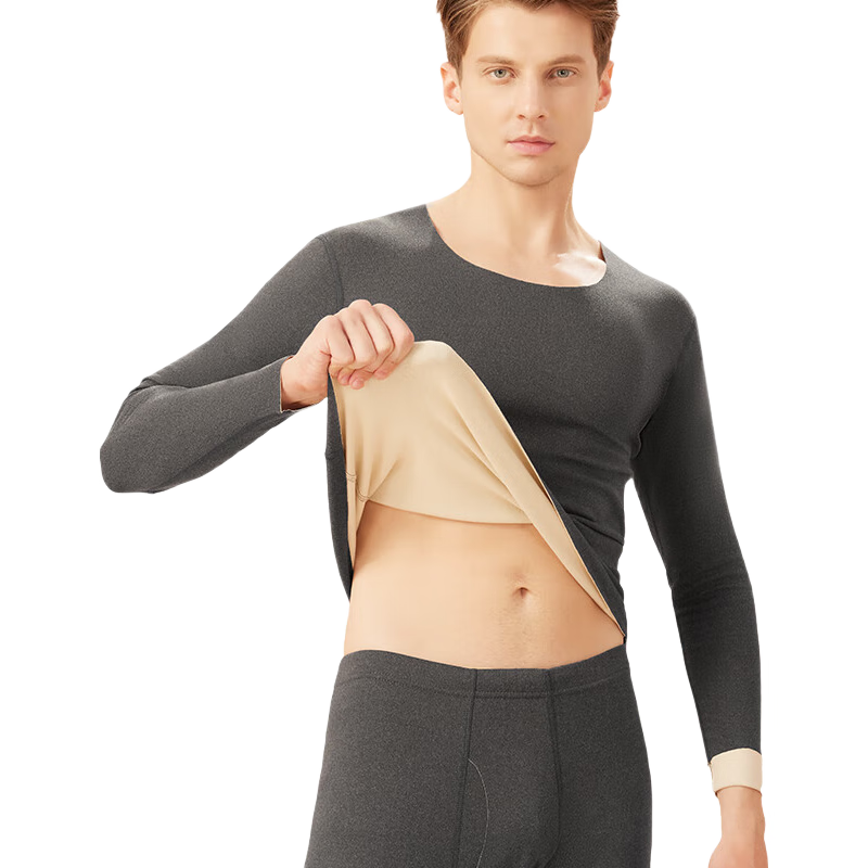 MiiOW 10A Anti-Mite Antibacterial Seamless Men's Thermal Underwear Set, Fleece-Lined Thickened Autumn Top And Bottom, Men's Base Layer Pants