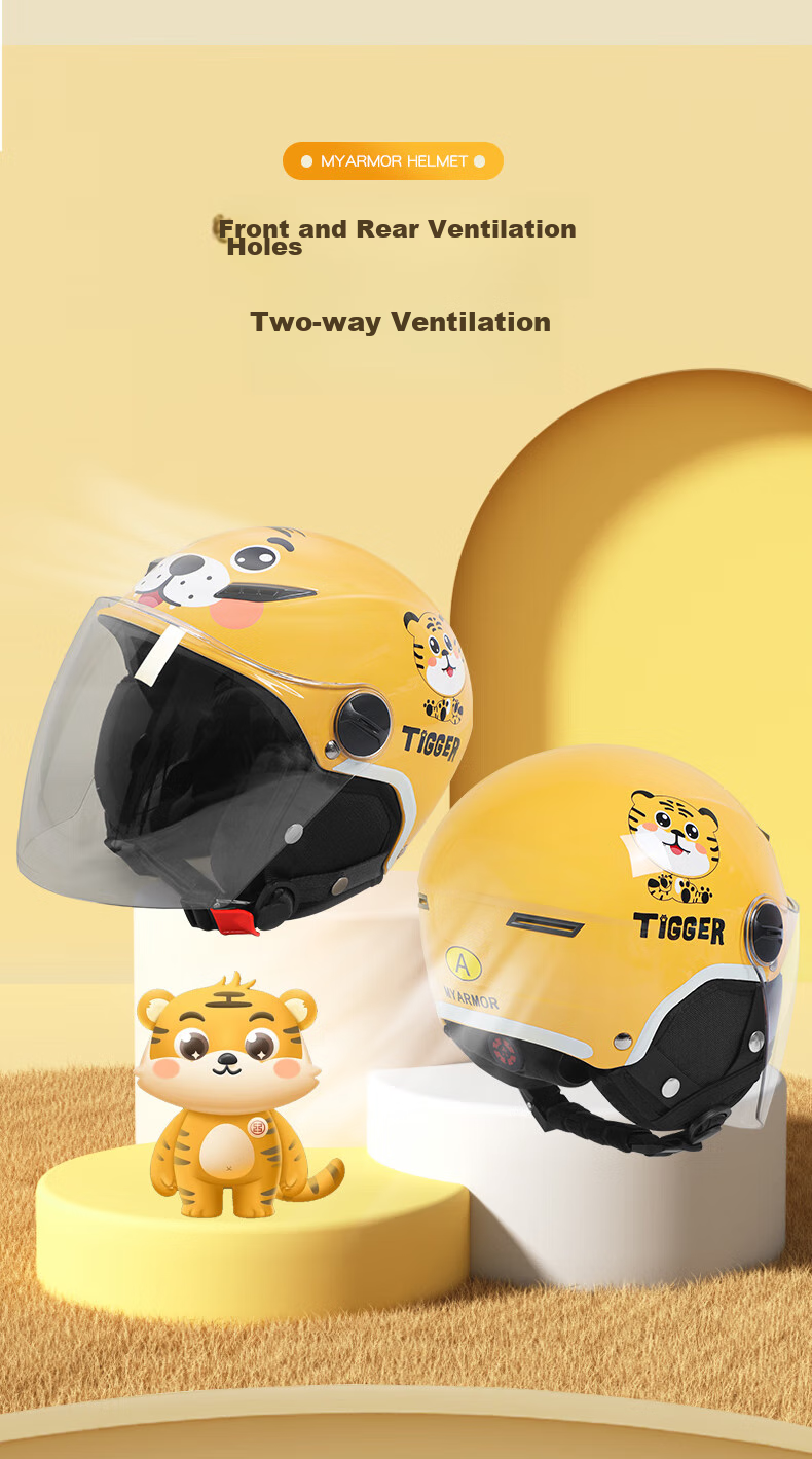 MYARMOR Children's Helmet, Electric Vehicle New National Standard 3C Certified Motorcycle Half Helmet, Lightweight Safety Helmet for Boys And Girls, Suitable for All Seasons, One Size Fits All (48-55), Yellow 13