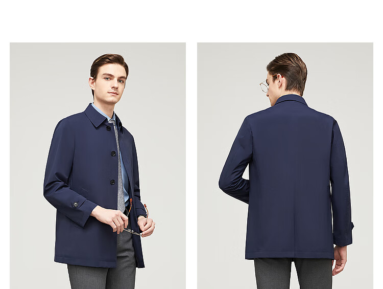 YOUNGOR YOUNGOR Men's Trench Coat, Spring Business Casual Single Trench Coat for Young Men, Navy Blue, 165/88A 1