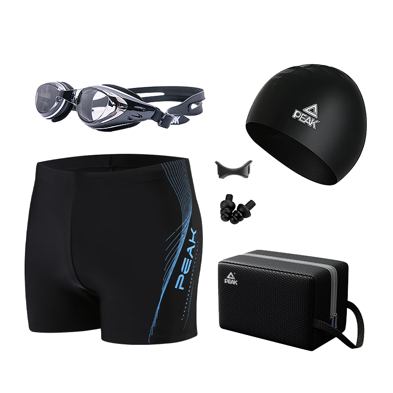 Pike Swimming Trunks for Men, Anti-Fog Swimming Goggles, Myopia Swimming Cap, Swim Bag, Hot Spring Swimming Equipment, Men's Swimsuit Set, 3XL