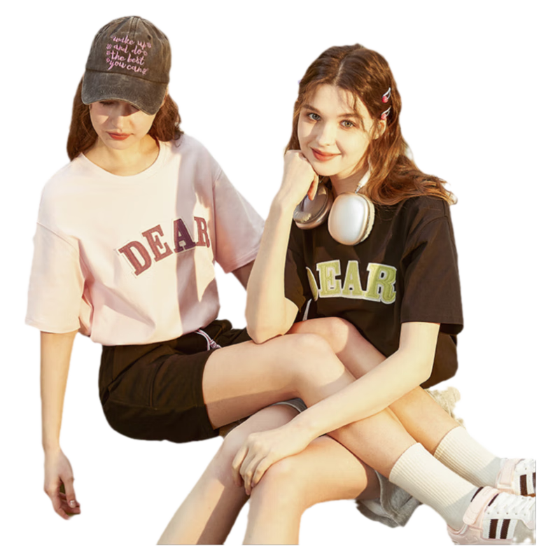 TonLion 2026 Summer Women's Round Neck Short Sleeve Applique Embroidered Casual T-Shirt Black S
