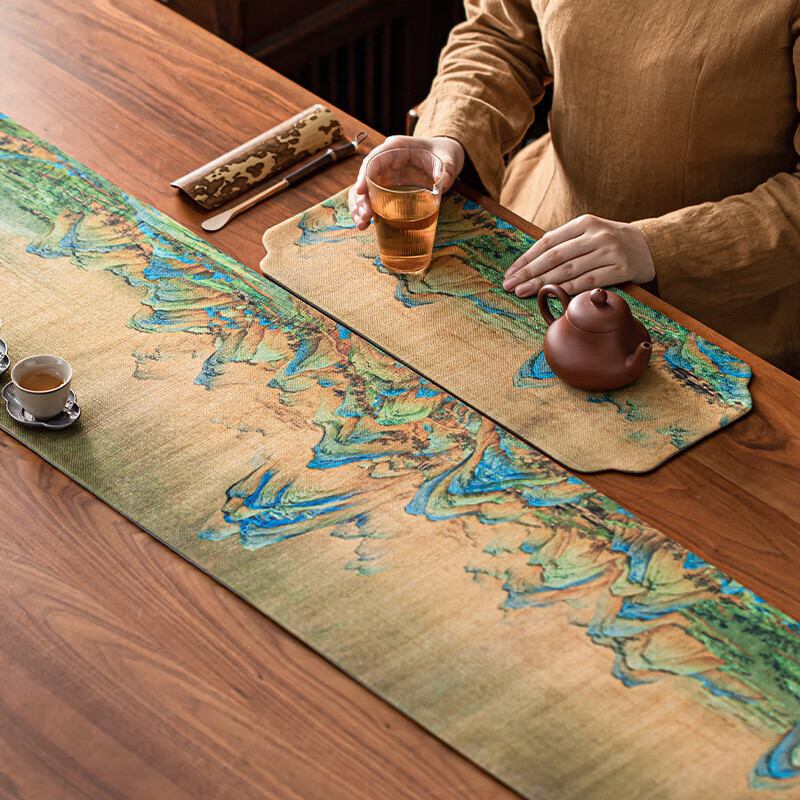 AVIVI Table Runner, Chinese Style Waterproof Tea Mat, Coffee Table Cover, Long Tablecloth, Tea Table Pad, 30*180 Qianli Jiangsha