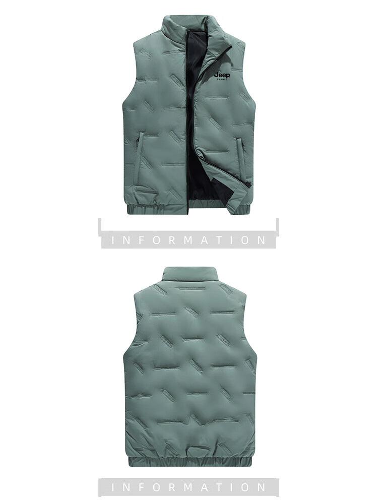 JEEP SPIRIT Men's Cotton Vest Autumn Winter Large Size Stand Collar Casual Warm Sleeveless Jacket Black L 6