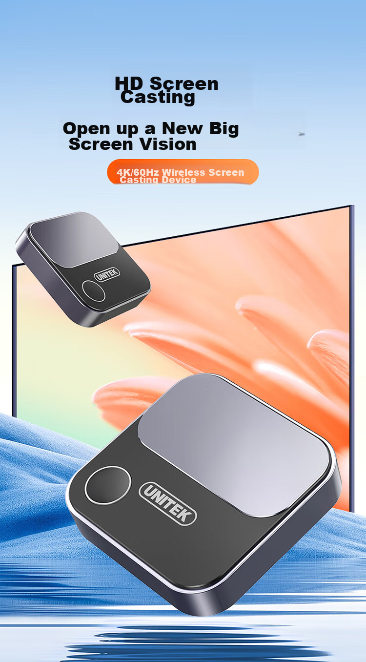 UNITEK Wireless Screen Mirroring Device HDMI Audio-Video Synchronization Transmitter Compatible with Apple Android Computers for Connecting TV Monitor Projector 4K60Hz HD 5G Dual-Band V162B 1