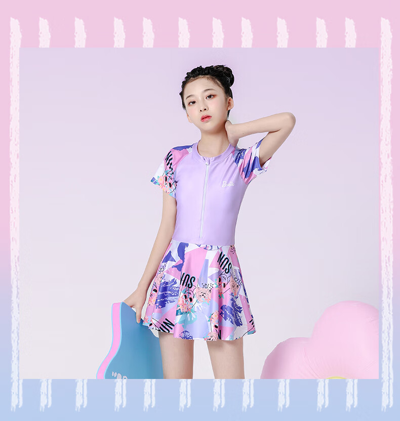 Barbie Girls' One-Piece Swimsuit Dress for Older Children, Stylish Swimsuit for Young Girls And Middle School Students 15