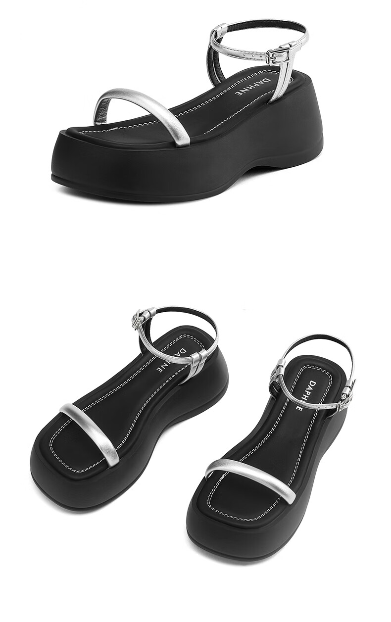 DAPHNE Women's Sandals, Fashionable Height-Increasing Platform Thick-Soled Shoes, Single Strap Versatile Women's Footwear 4023303162 Silver 35 13