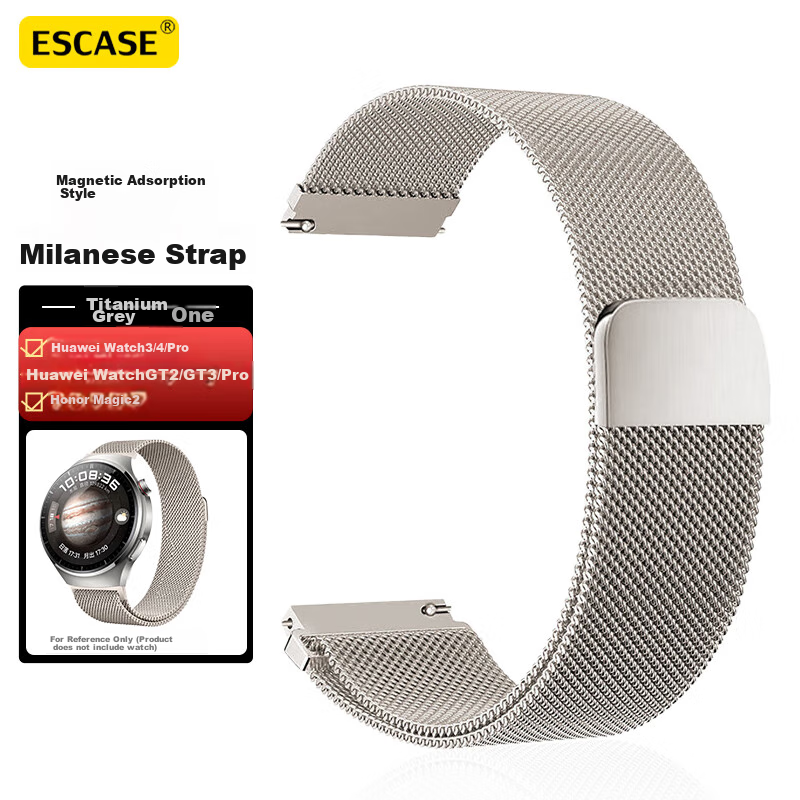 ESCASE Compatible with Huawei Watch 5 Strap, GT6/GT5/GT4/3/Pro, Honor Magic/OPPO Watch 4 Pro/X Milanese Strap, Titanium Gray, 46/48mm