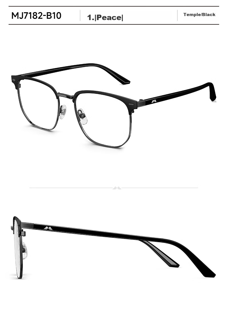 MOLSSION Eyeglass Frames, Browline Glasses MA6016, B16 Silver Upper Brow Transparent Gray 11