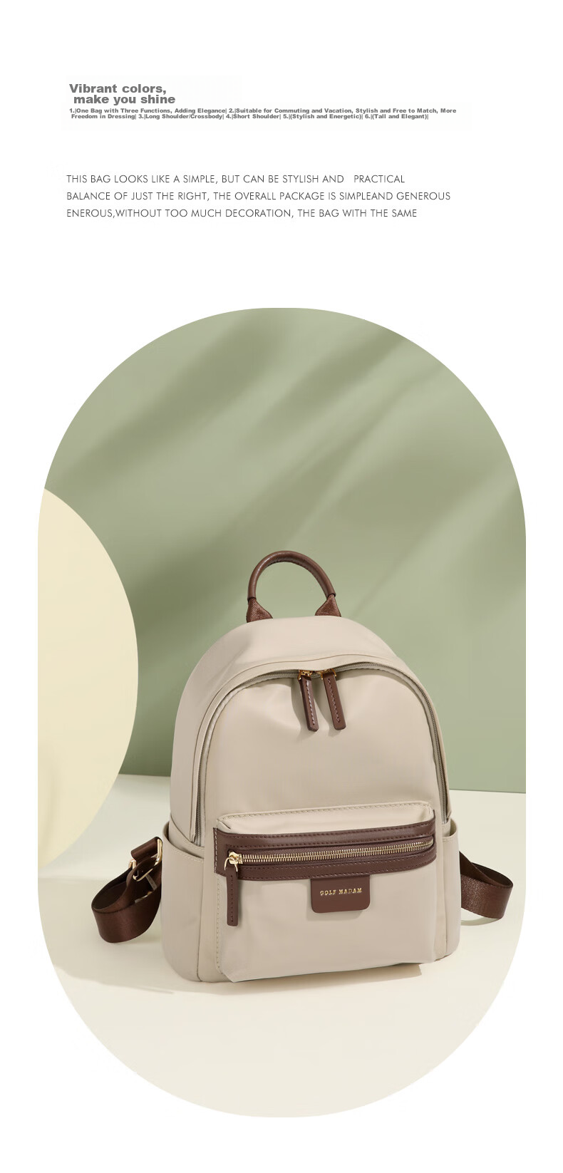 GOLF Women's Backpack, Casual IPad Laptop Bag, Versatile Student Schoolbag, Commuter Travel Bag, Birthday Gift 5