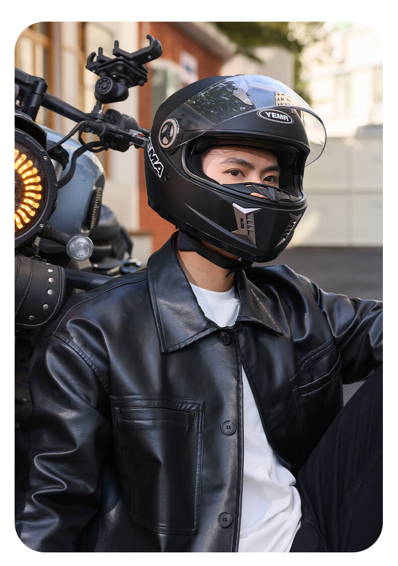 YEMA 3C Certified 828S Motorcycle Helmet for Men, Full-Face, Winter Anti-Freeze Warm Dual Visor Motorcycle Safety Helmet, All-Season Universal Size, Matte Black with Anti-Fog Sticker 17