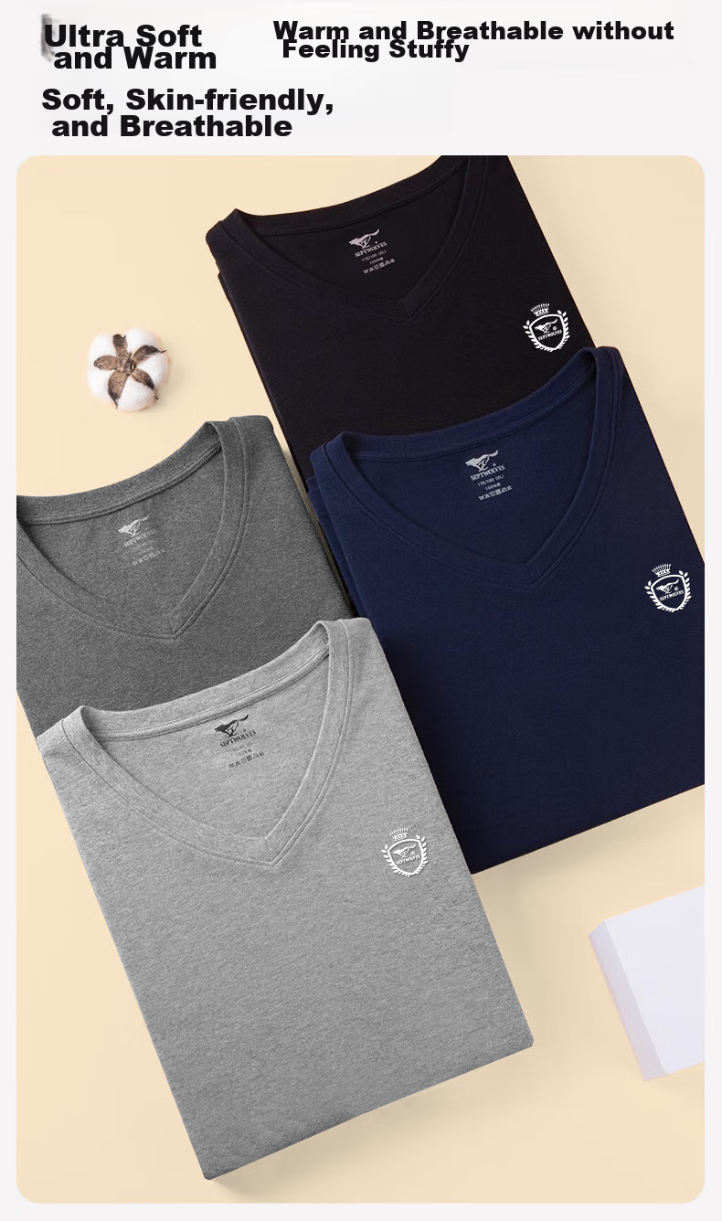 SEPTWOLVES [Antibacterial] Men's Autumn And Winter Thermal Underwear Set, Pure Cotton V-Neck Long Johns And Pants 14