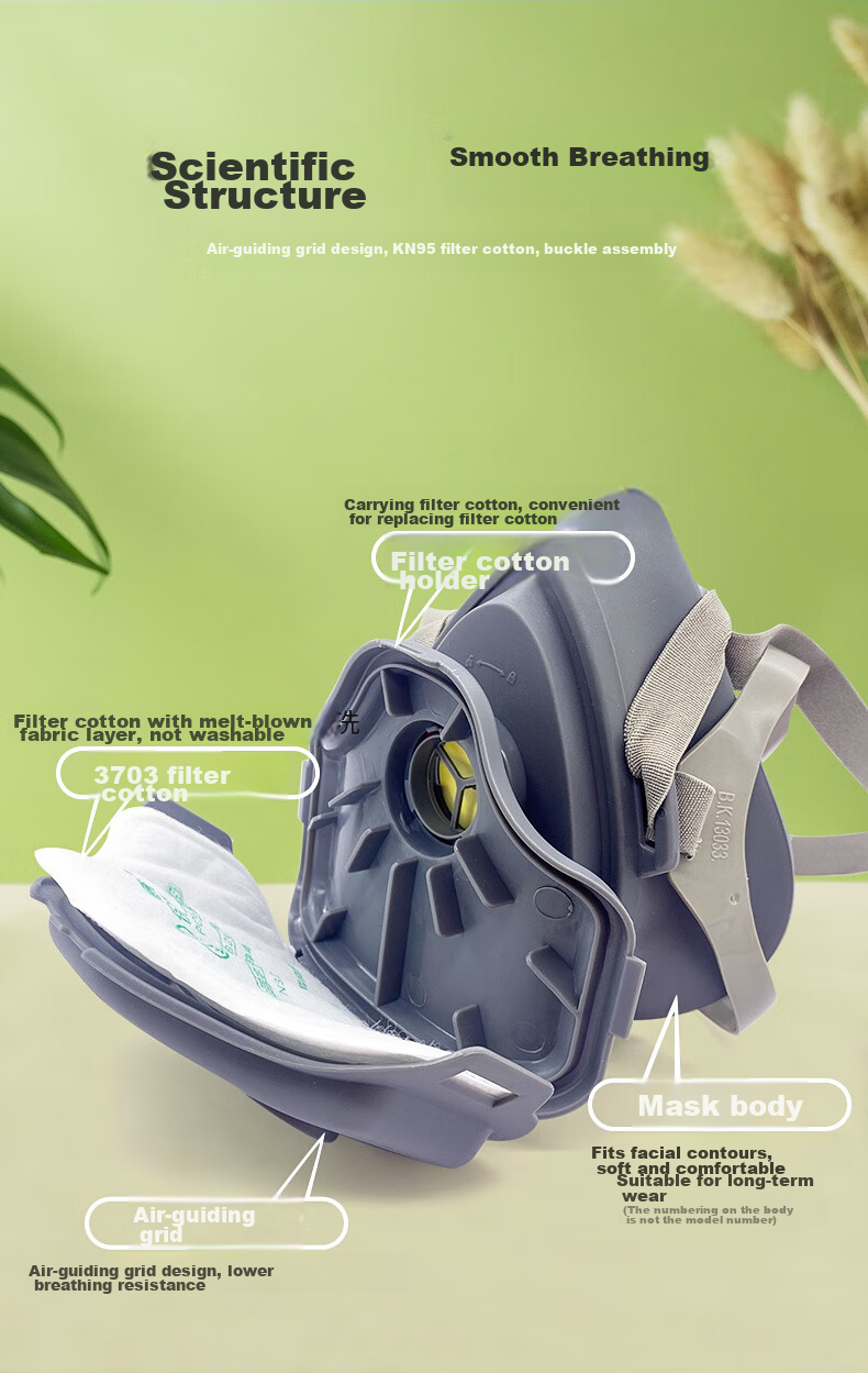 Baoweikang 3700 Dust Mask, KN95 Dust Mask, Breathable Industrial Dust Grinding Renovation Cement Coal Mine Special Mask, Labor Protection Woodworking Anti-Dust Face Mask (1 Set + 1 Filter Cotton) 7