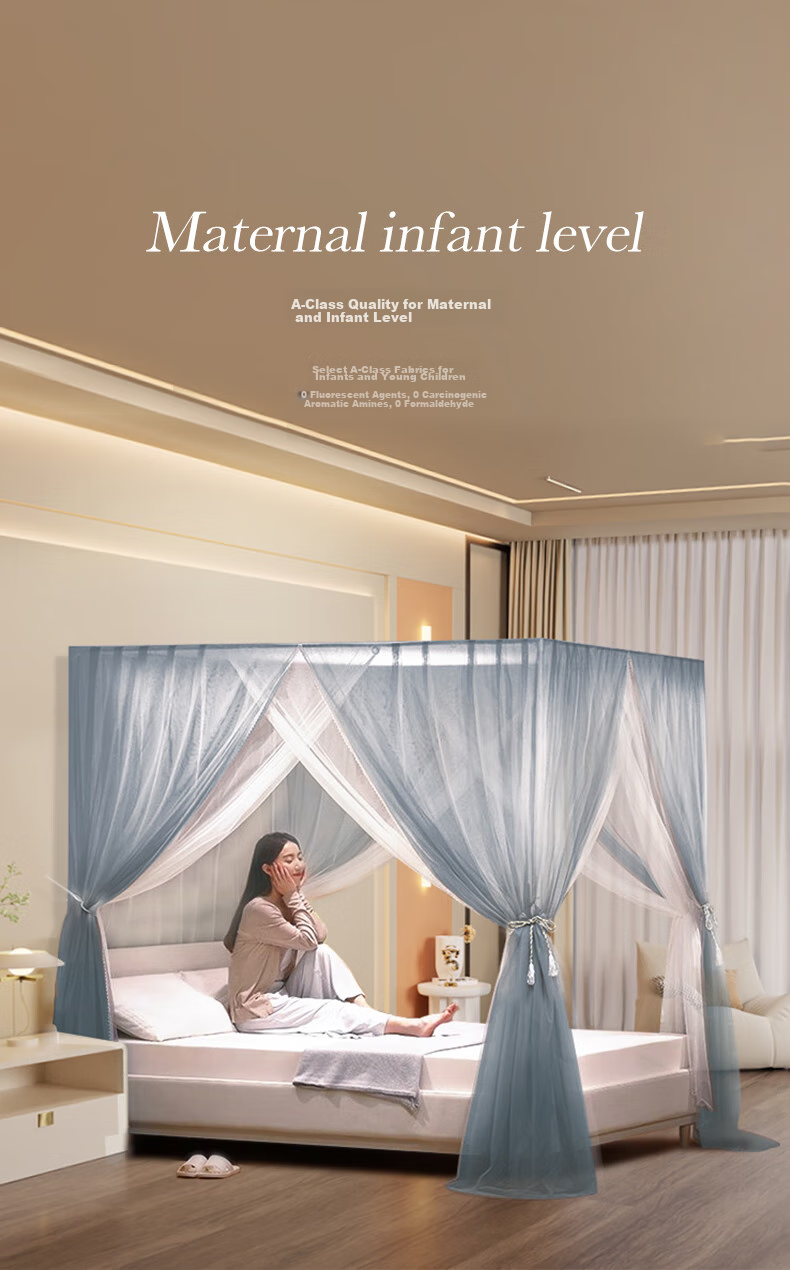 La Torretta Luxury Double-Layer Floor Mosquito Net, Width 1.8 × Length 2.0m - Clear Blue 3