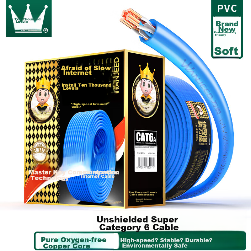 Сетевой кабель WANJEED CAT6A UTP, 10 Гбит/с, 23AWG, 100 метров, синий