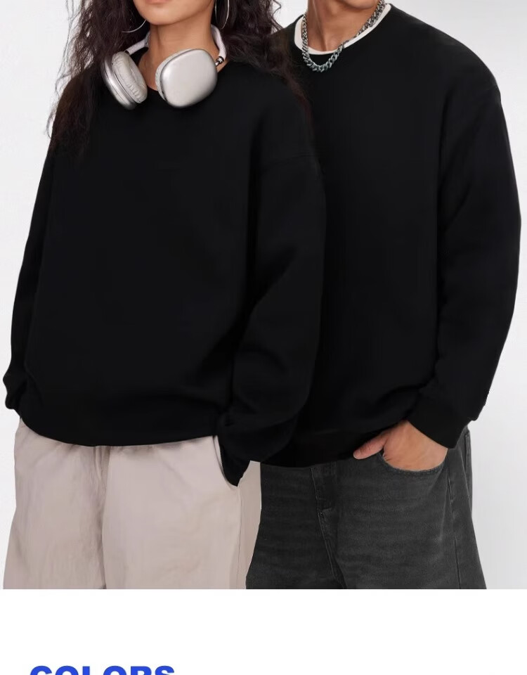 GENIOLAMODE Fleece-Lined Crew Neck Sweatshirt for Men, Autumn And Winter Heavyweight 420G Thick Long-Sleeve Top without Hood, Trendy Style, Dark Gray, 3XL 4