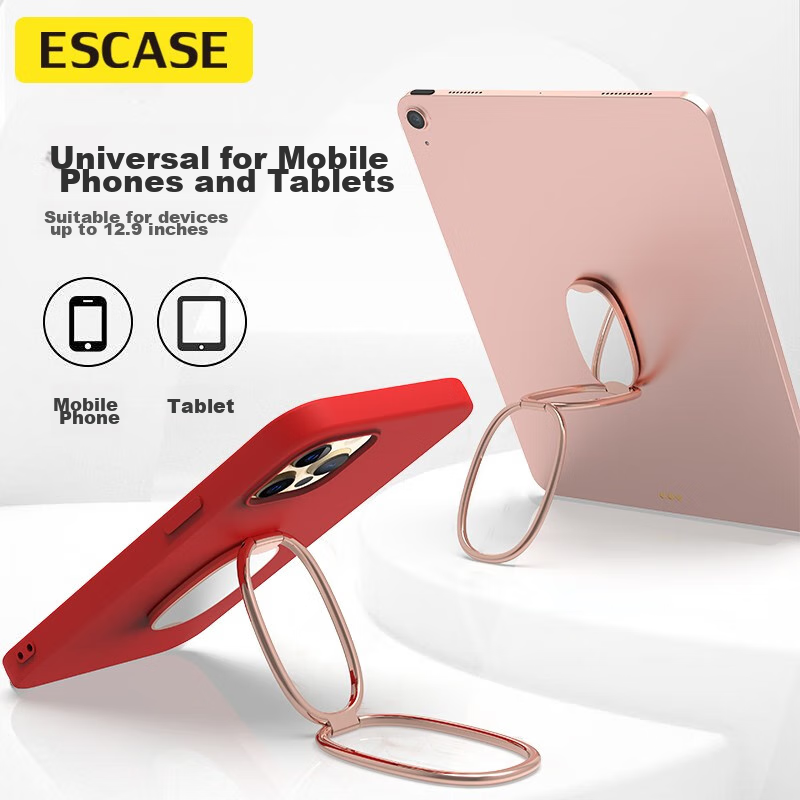 ESCASE Phone Stand, Foldable Metal Ring Clip, Adhesive Portable Lazy Support Bracket, Adjustable, Suitable for Samsung/OPPO/Honor Etc., Rose Gold, MDF-02