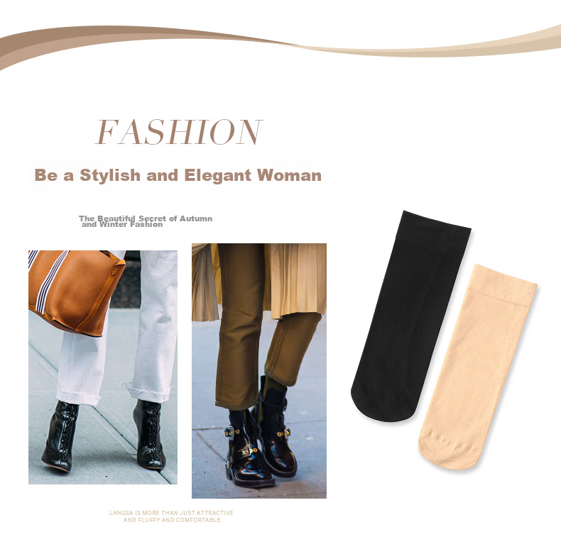 LangSha Silk Stockings for Women, Mid-Length Socks, Spring And Autumn Season, Medium-Thick Velvet Mid-Calf Socks, Black And Flesh Color, Thickened, Anti-Snagging, Wear-Resistant, Antibacterial Socks for Wome 4