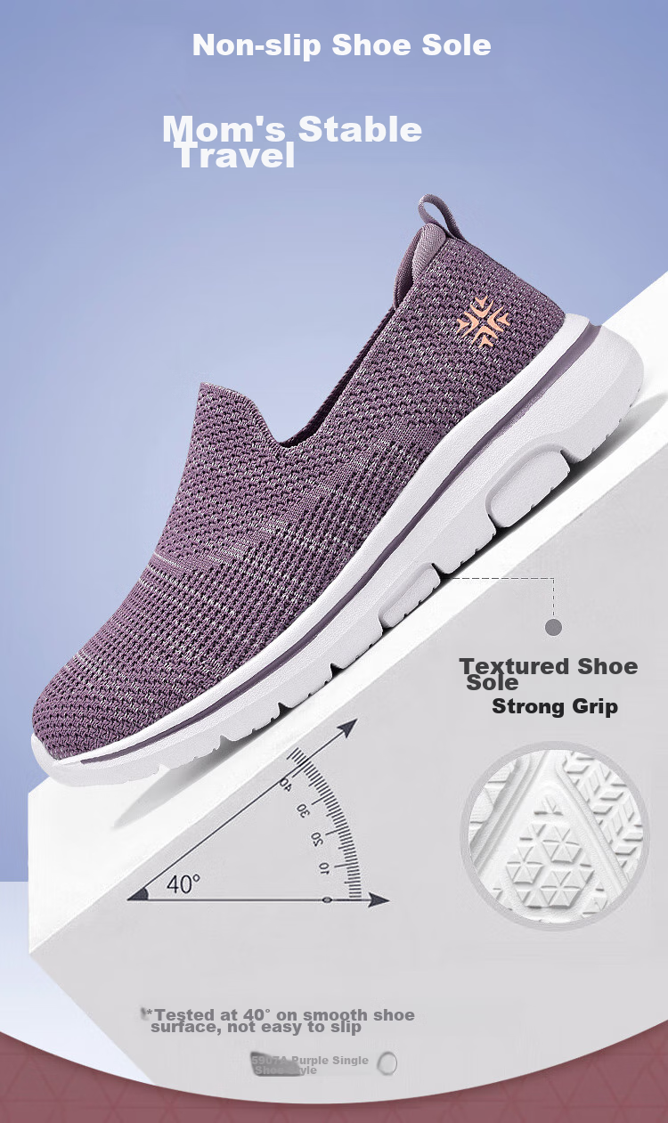 EGCHI Mom Shoes, Comfortable Casual Walking Shoes, Lightweight Soft Sole Slip-Ons, Middle-Aged And Elderly Women's Shoes, 5907A, Purple, Size 36 14