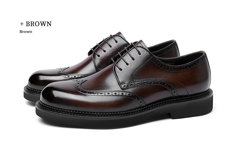 Goldlion Men's Formal Leather Shoes, Autumn Carved Groom Wedding Shoes, Comfortable Brogue Shoes, G521330062CCA, Brown, Size 40 29