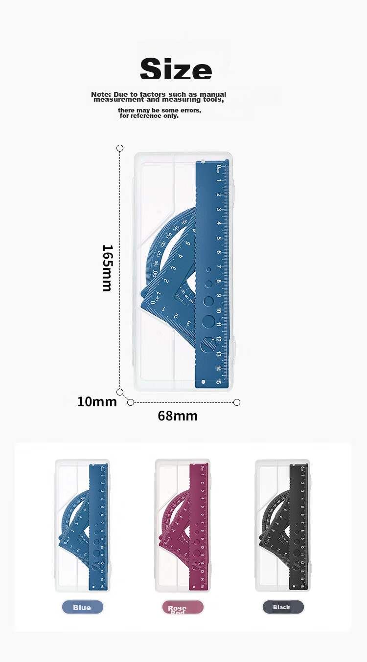 TIANSE Middle School Student Ruler Set, 20cm Straight Ruler with 360° Protractor, Integrated Triangle Ruler And Triangle Board, Drawing 4-Piece Stationery Set, TS-5718 No Formula Function Ruler Set 10
