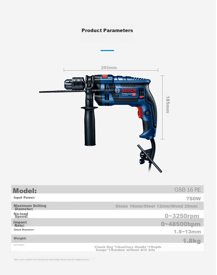 BOSCH Impact Drill, Electric Drill, And Screwdriver Three-In Concrete Drilling, 750W GSB-16RE Heavy-Duty Model 13