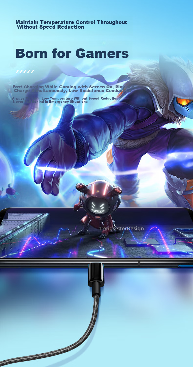 Chaofan Compatible with ASUS ROG9/8/7/6/6Pro/5/5s/5Pro Data Cable, PD Fast Charging 65W, Eye of The Beholder Gaming Phone ROG3, Dual Type-C Charging Cable, 2 Meters Extended 9