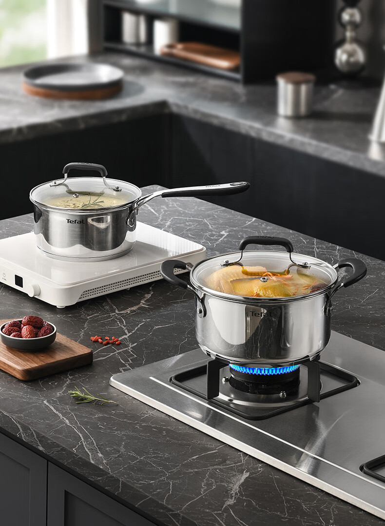 Tefal Stainless Steel Soup Pot, Thickened Stew Pot, Suitable for Induction Cooker, Large Capacity Cooking Pot, Dishwasher Safe 18