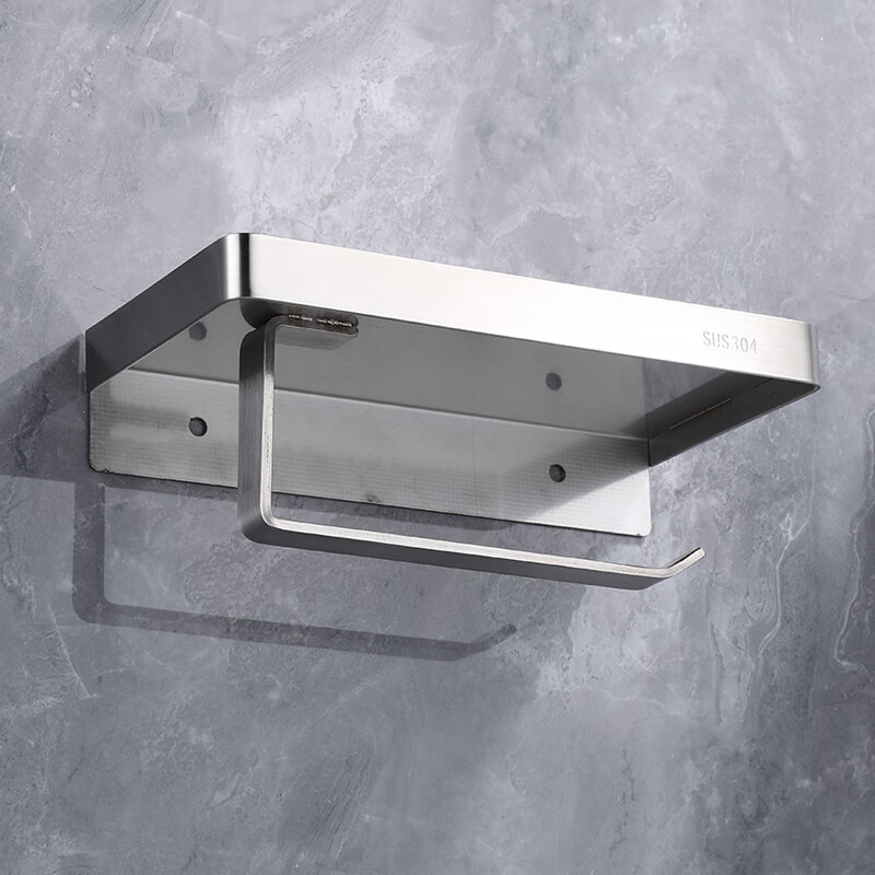 Huxiansen Toilet Paper Holder, No Drilling Required, 304 Stainless Steel, Wall-Mounted Roll Paper Rack with Storage Shelf for Bathroom 6